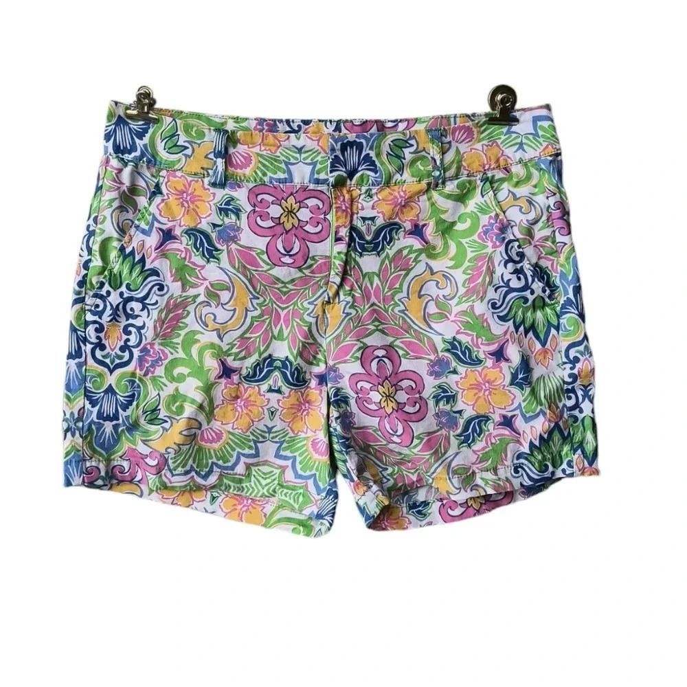 Sunsets and Sweet Tea Women's Multicolor Coastal Resortwear Tropical Shorts, 10